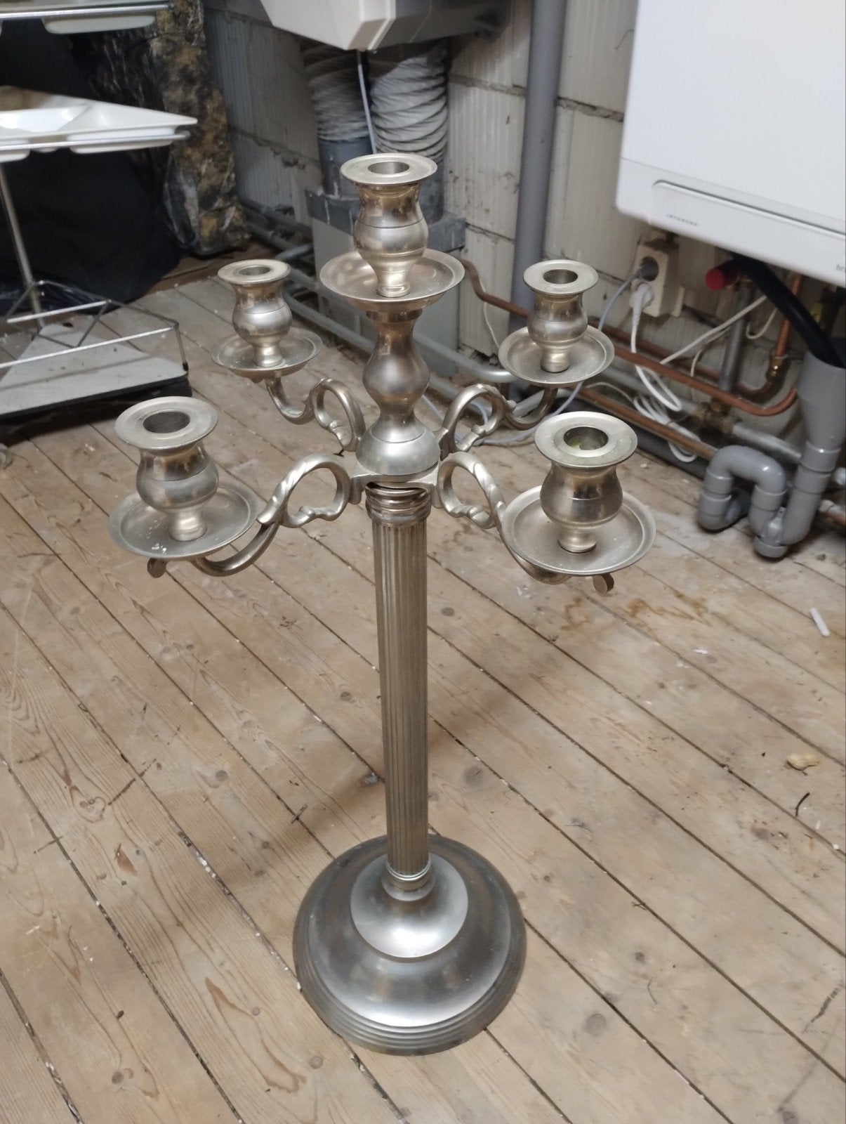 Grote Zilverkleurige Kandelaar voor 5 Kaarsen – 75 cm, Ophalen, Zilver