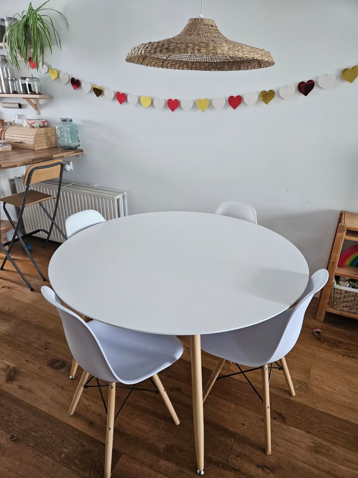 Ronde witte eettafel 120cm, Ophalen, Gebruikt, Overige houtsoorten, Rond
