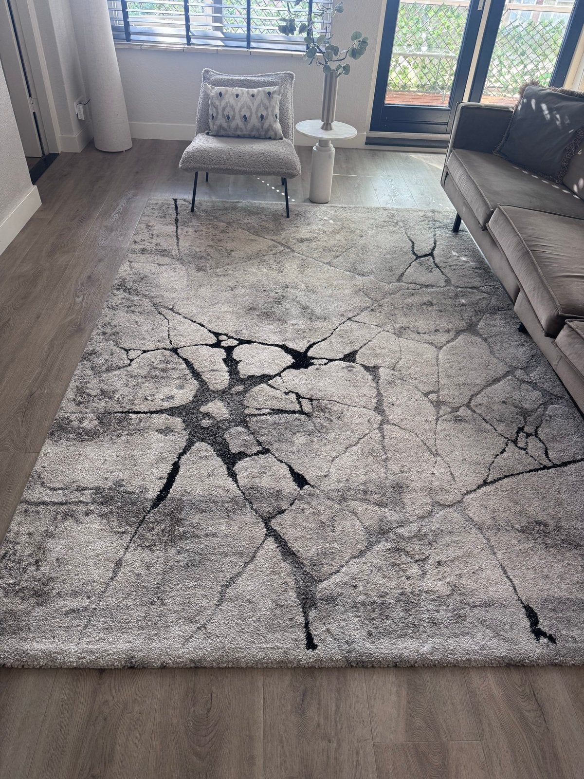 Vloerkleed impact Kwantum grijs 200x290 cm, Ophalen, 100 tot 150 cm, Zo goed als nieuw, 150 tot 200 cm