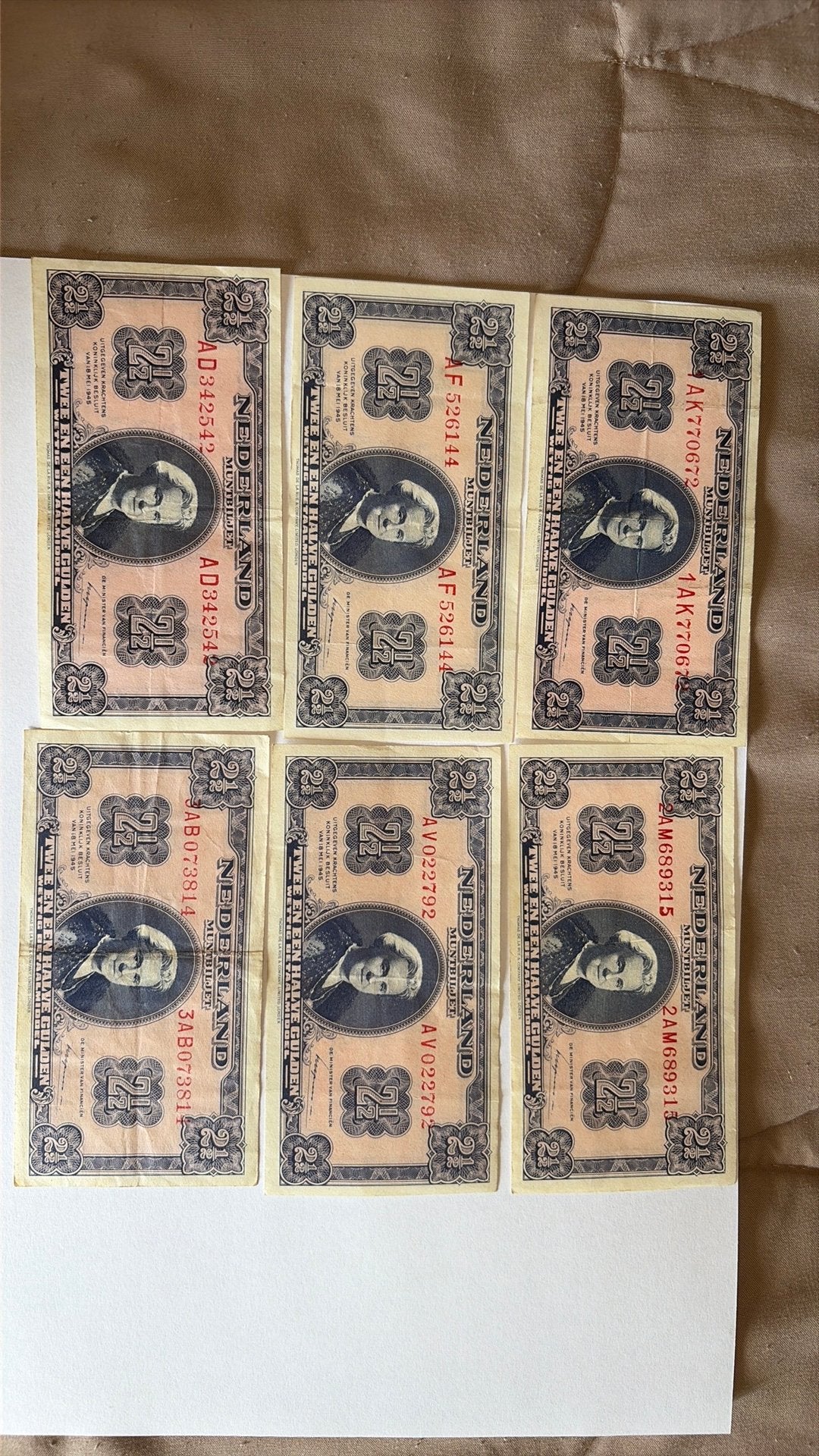 6x 2.5 gulden muntbiljet, Ophalen of Verzenden, Gestempeld