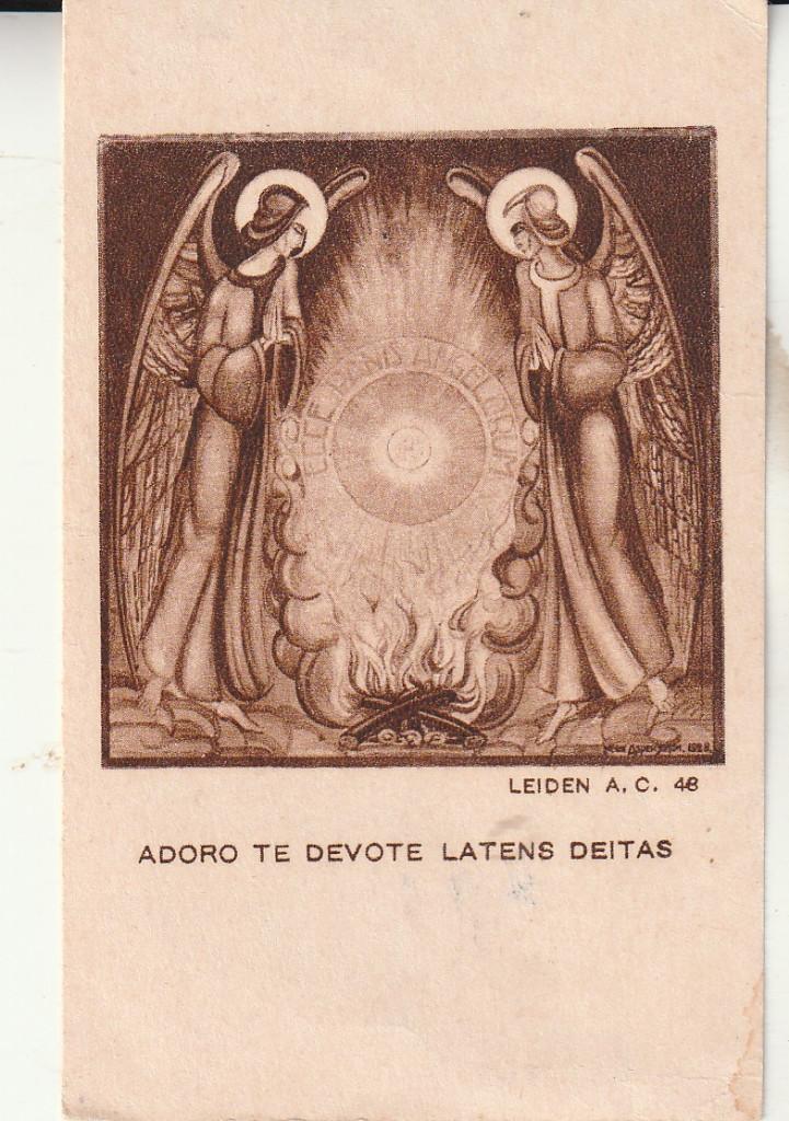 Devotieprentje "Adoro te devote latens Deitas", Ophalen of Verzenden, Zo goed als nieuw, Kaart of Prent, Christendom | Katholiek