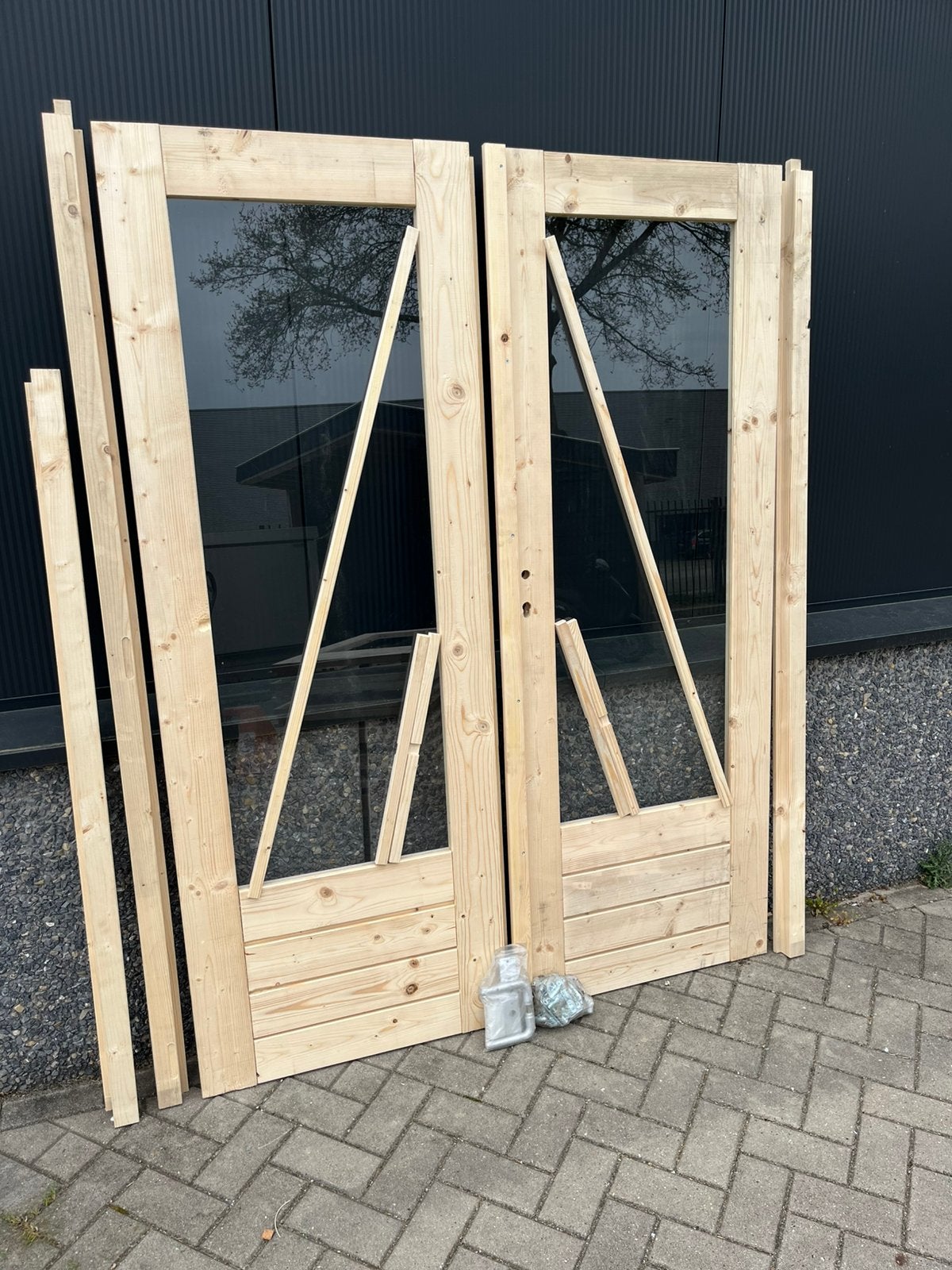 Nieuwe dubbele deuren met glas en kozijn, Ophalen, 120 cm of meer, Minder dan 200 cm, Nieuw
