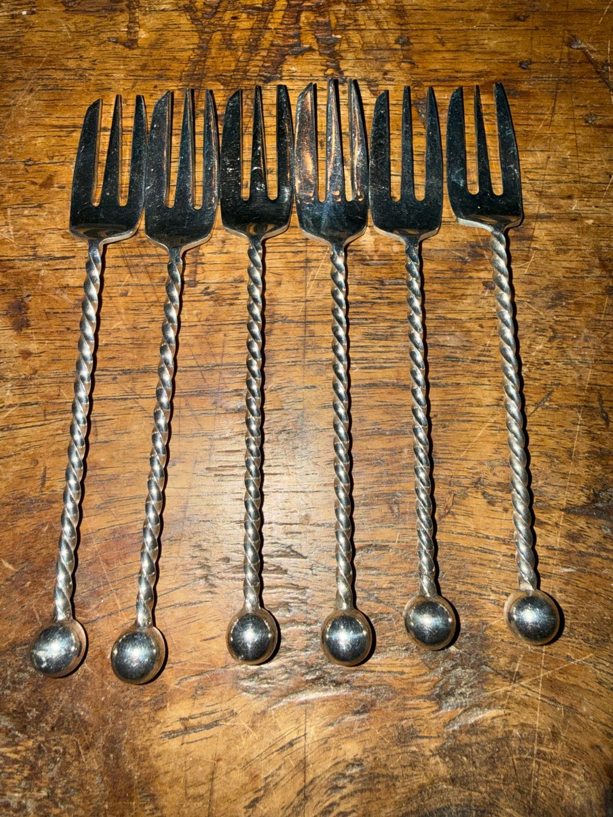 Extra stevige verzilverde taartvorkjes met gedraaide steel, Ophalen of Verzenden
