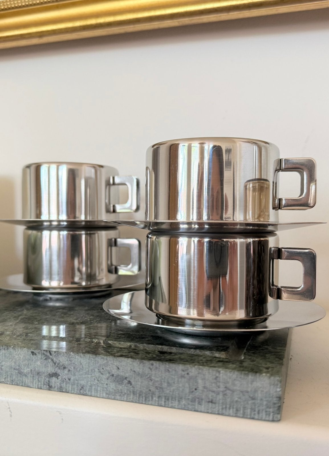 Vintage Casalinghi Italy RVS Espresso Kop en Schotel, Huis en Inrichting, Overige materialen, Ophalen of Verzenden, Zo goed als nieuw