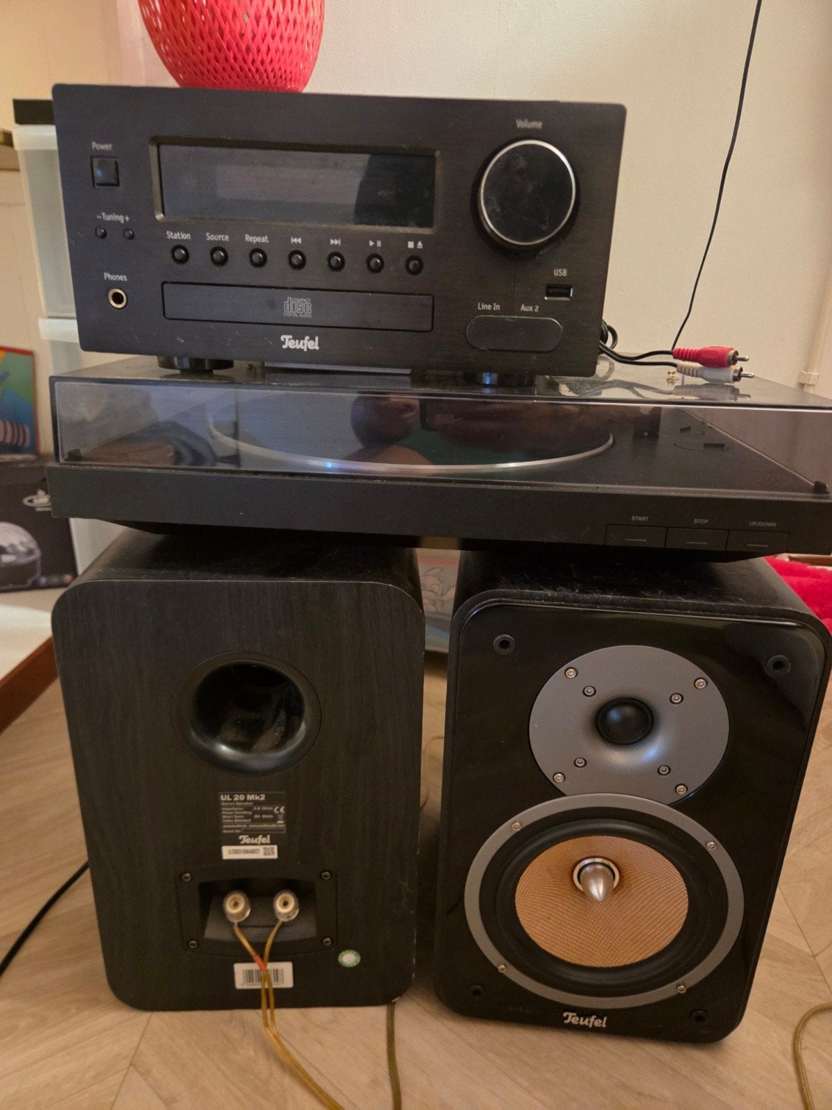 Teufel platenspeler set met versterker en boxen, Gebruikt, Losse componenten, Cd-speler, Ophalen