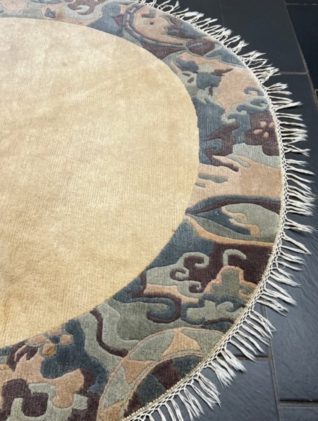 Rond Nepal Aubusson reliëf tapijt, 200 cm, zuiver scheerwol, Rond, 200 cm of meer, Ophalen of Verzenden, Zo goed als nieuw