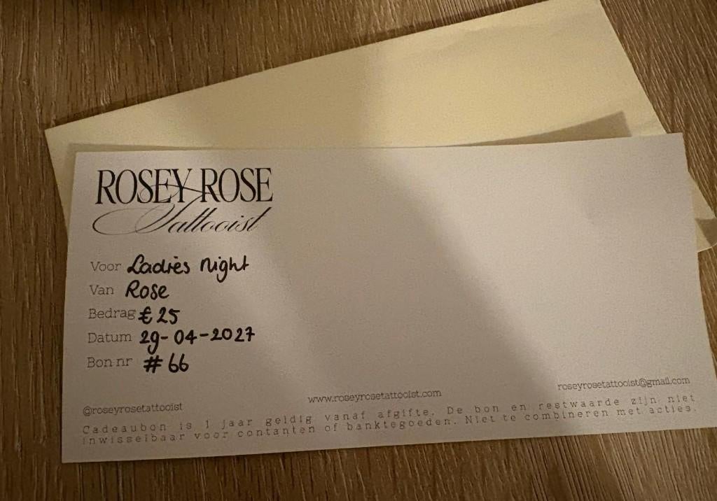 Cadeaubon 25€ Tattoo in Rotterdam, Eén persoon, Cadeaubon, Overige typen