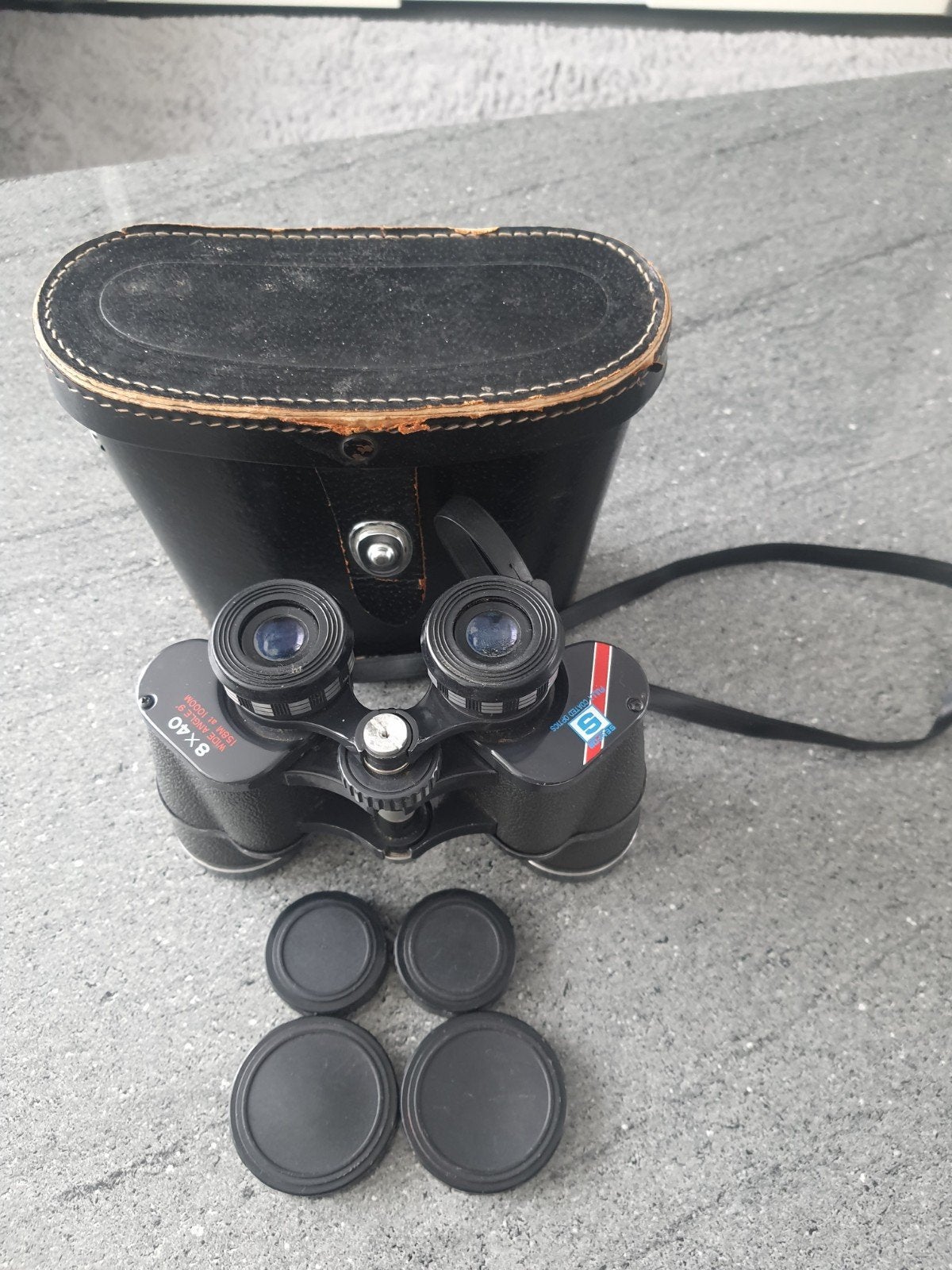 Vintage 8x40 verrekijker met hoes, Gebruikt, 8 tot 12x, Met hoes of tas, Porro (met knik)