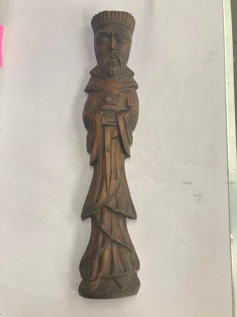 Houten beeld van een monnik of wijze man of Tempelier, Ophalen of Verzenden, Handgemaakt, 20 - 50 cm, Beeld