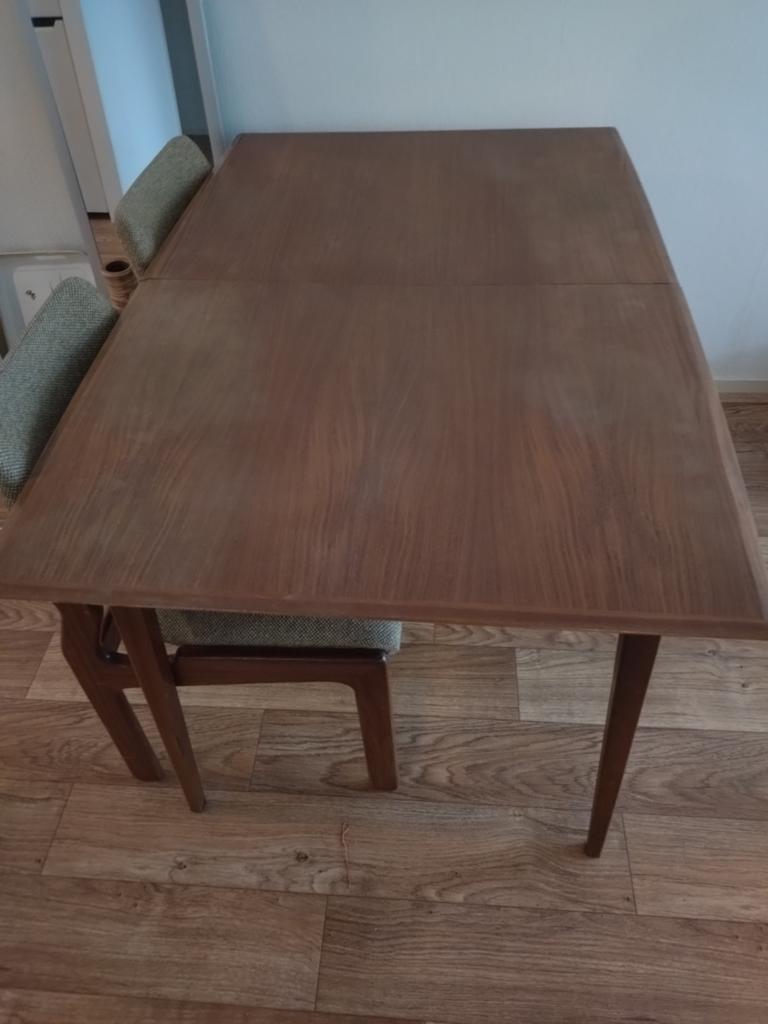 Uitschuifbare eettafel jaren '60 - Vintage design, Huis en Inrichting, Tafels | Eettafels, Ophalen, Gebruikt, 100 tot 150 cm, 50 tot 100 cm