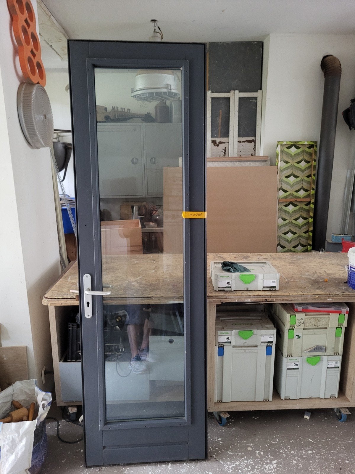 Buitendeur met glas, 72.5x236.5 cm, grijs, Gebruikt, Ophalen of Verzenden, 200 tot 215 cm, Glas