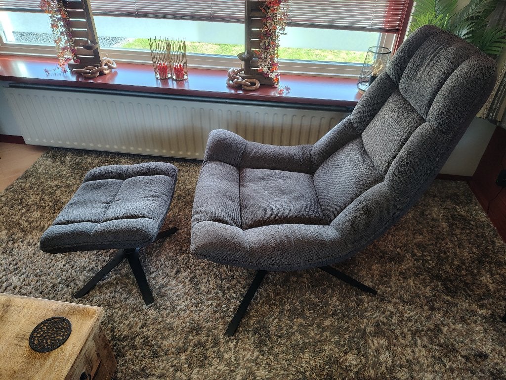 Relax Fauteuil en Hocker bruin, Ophalen, Zo goed als nieuw, 100 tot 125 cm, 75 tot 100 cm