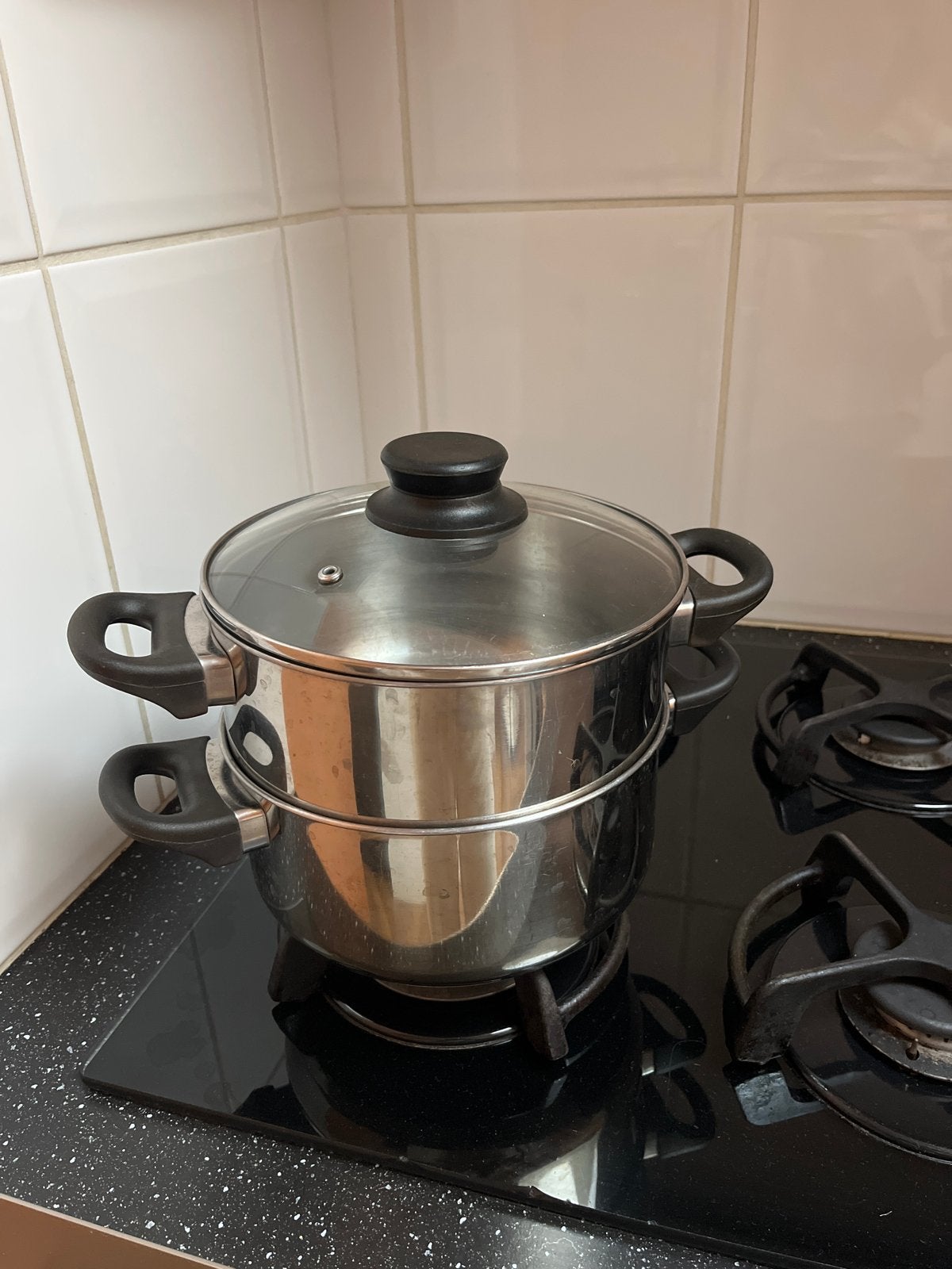 Pannenset met stoompan en steelpan, Gebruikt, Met deksel, Pannenset, Ophalen of Verzenden
