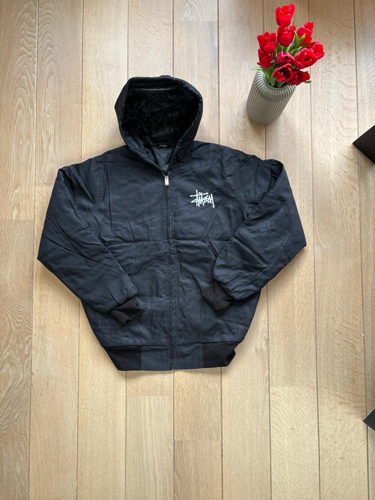 Stussy Zwarte Gewatteerde Jas met Capuchon, Verzenden, Zo goed als nieuw, Maat 48/50 (M), Zwart
