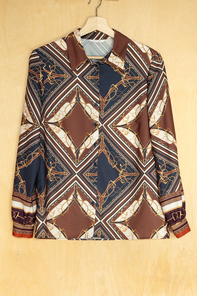 Senso prachtige blouse kleurrijke print bruin 38 M, Maat 38/40 (M), Bruin, Senso, Ophalen of Verzenden
