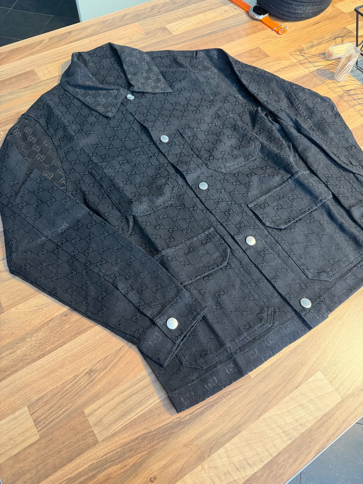 Gucci Monogram Denim Jas Zwart - Maat S, Ophalen of Verzenden, Nieuw, Maat 46 (S) of kleiner, Zwart