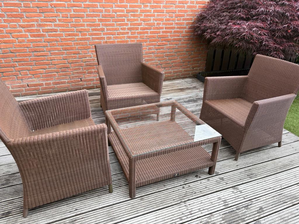 Borek Tuintafel en 3 Borek Stoelen, Ophalen of Verzenden, Zo goed als nieuw, Wicker, Stoel