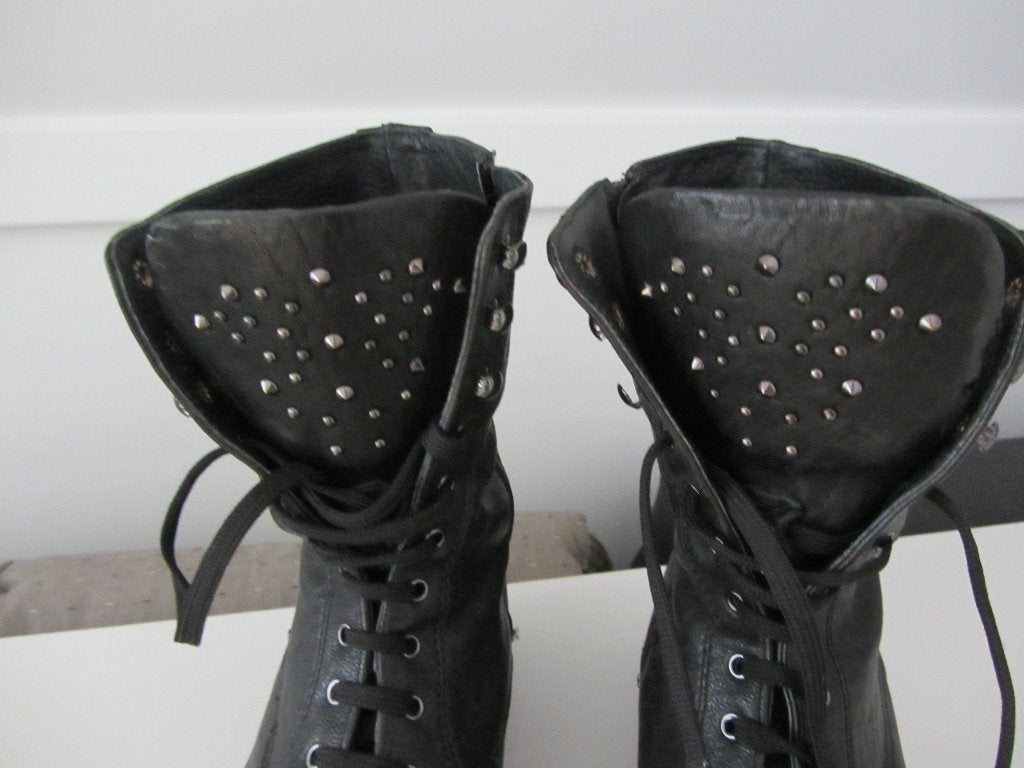 Boot 41, zwart, studs op flap, veter/rits, platte hak, zgan, Zwart, Omoda, Lage of Enkellaarzen, Ophalen of Verzenden