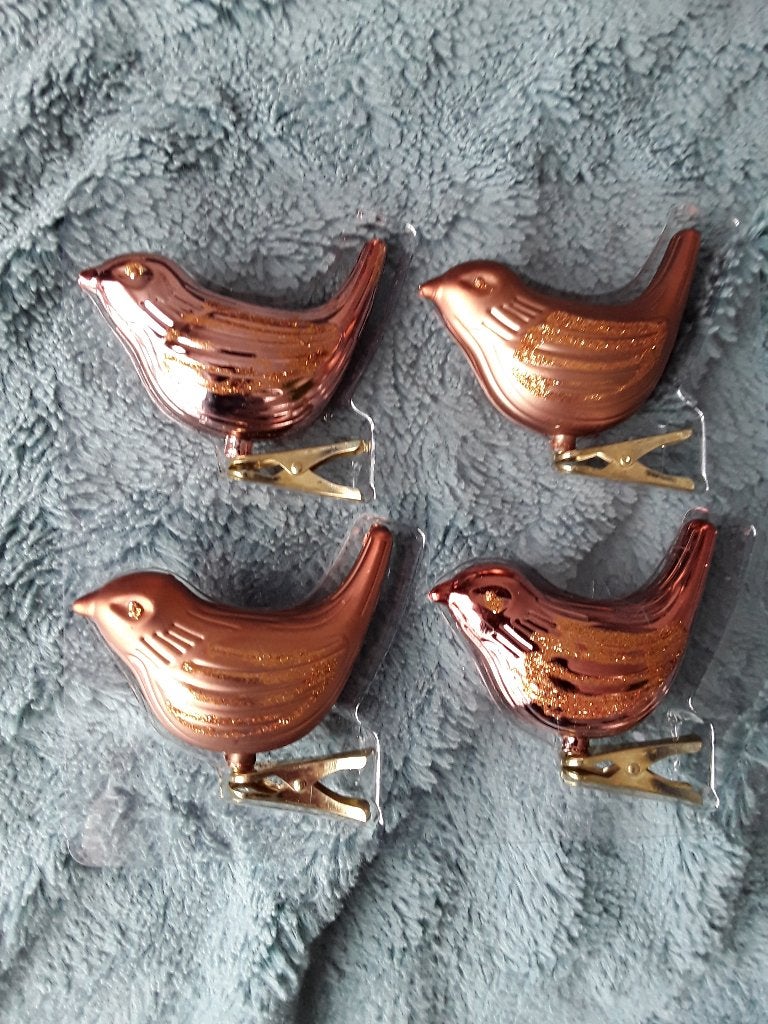 4x vogel kerstornamentjes met gouden clip, Diversen, Ophalen, Zo goed als nieuw