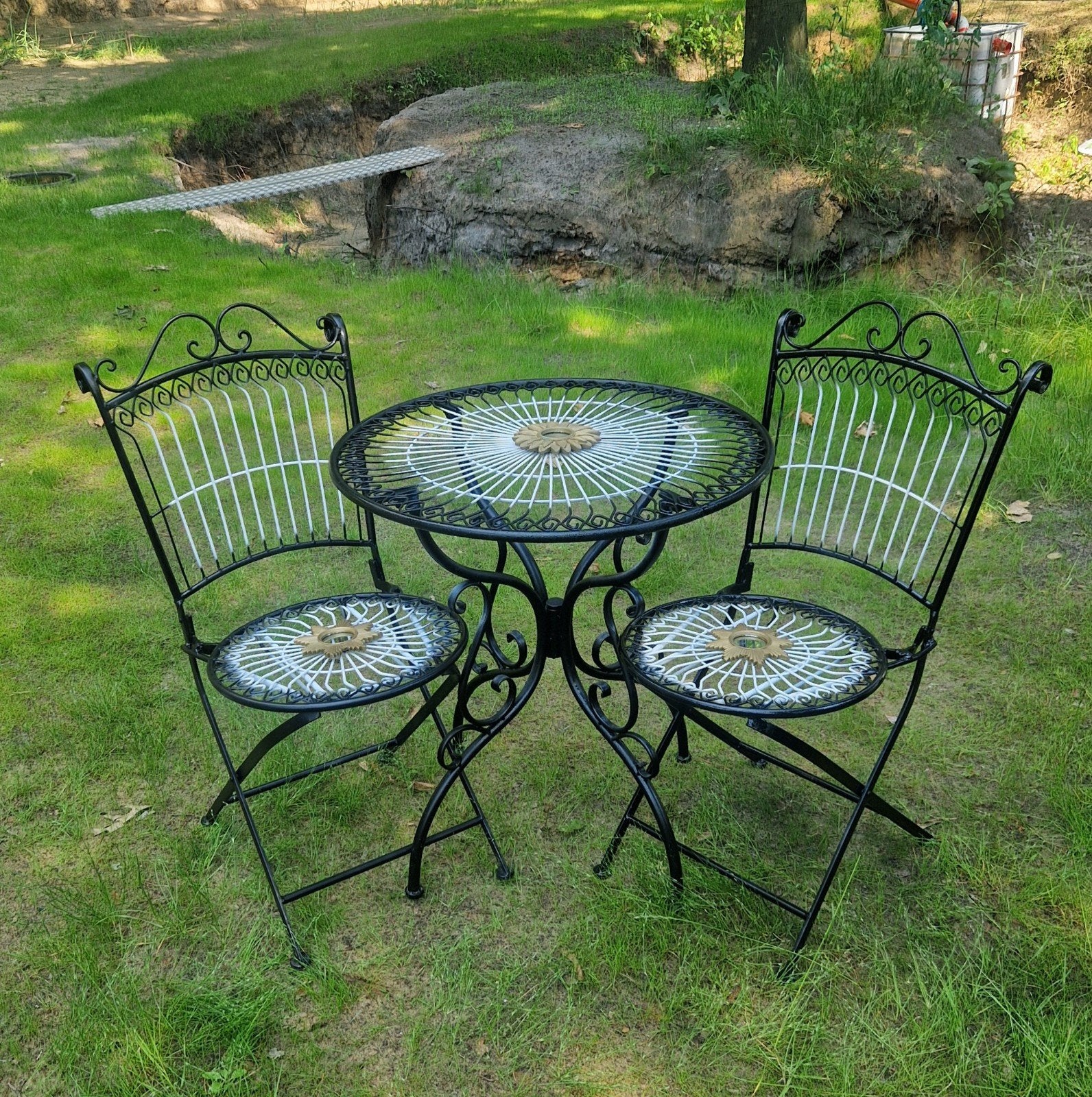 Smeedijzeren bistro set - Tuinset met 2 stoelen, Tuin en Terras, 2 zitplaatsen, Overige materialen, Gebruikt, Ophalen of Verzenden