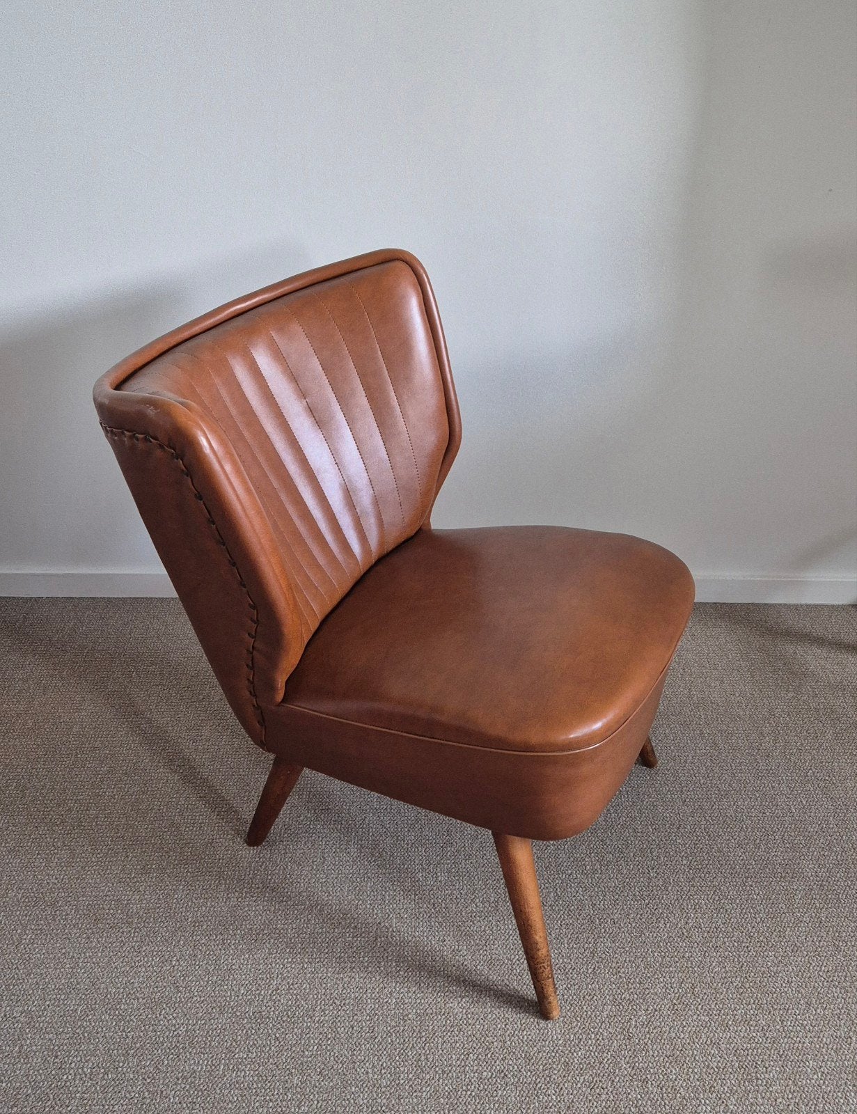 brocante vintage stoel bruin cognac, Ophalen, Gebruikt, 75 tot 100 cm, 50 tot 75 cm