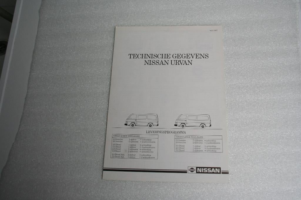 Folder Nissan Urvan technische gegevens (05-1987) (41), Ophalen of Verzenden, Nieuw, Nissan