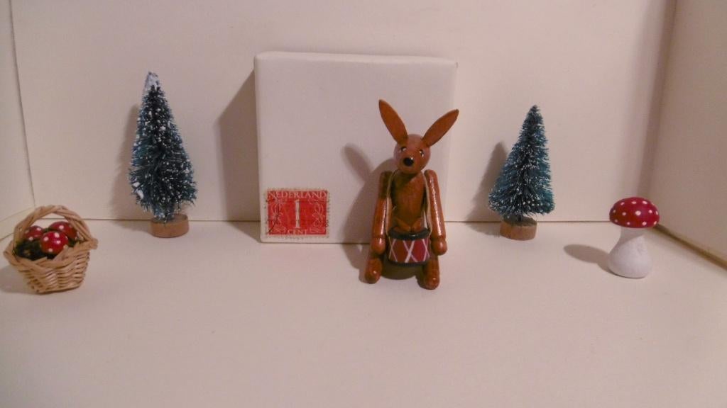 Oud hout Duits miniaturen konijn paashaas trommel speelgoed, Verzenden