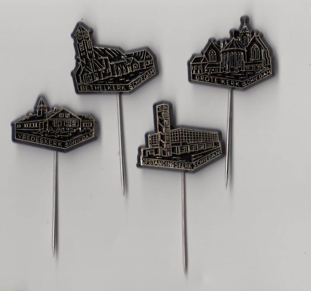 Schiedam Kerken Zwart Grote Kerk Vredeskerk speldjes, Gebruikt, Niet vindbaar, Niet vindbaar, Speldje of Pin