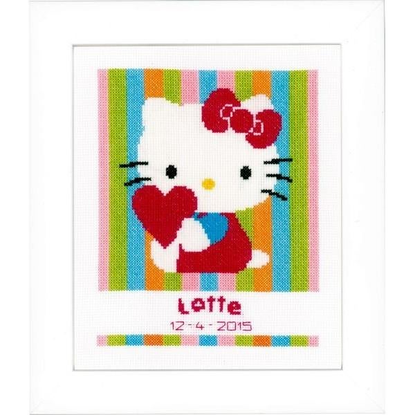 Borduurpakket Geboorte Hello Kitty gestreept pn0153807, Geen, Geen, Nieuw, Ophalen of Verzenden