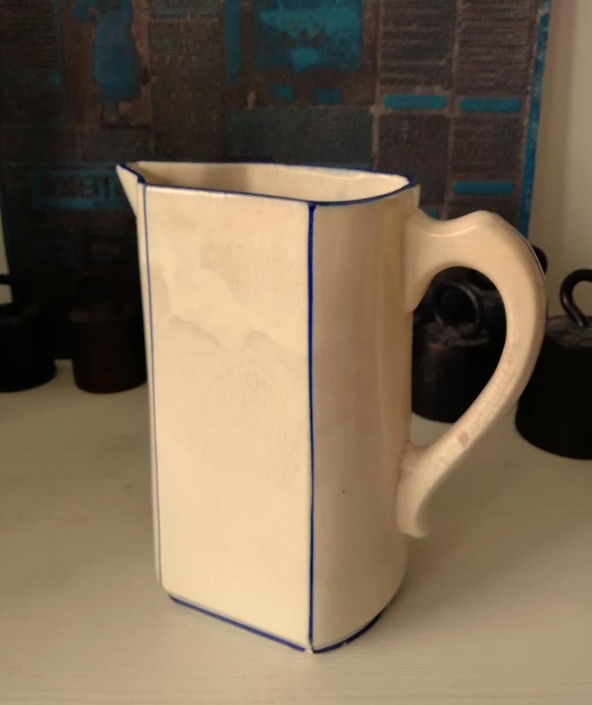 Oude kan beboterd creme blauwe rand, Ophalen of Verzenden