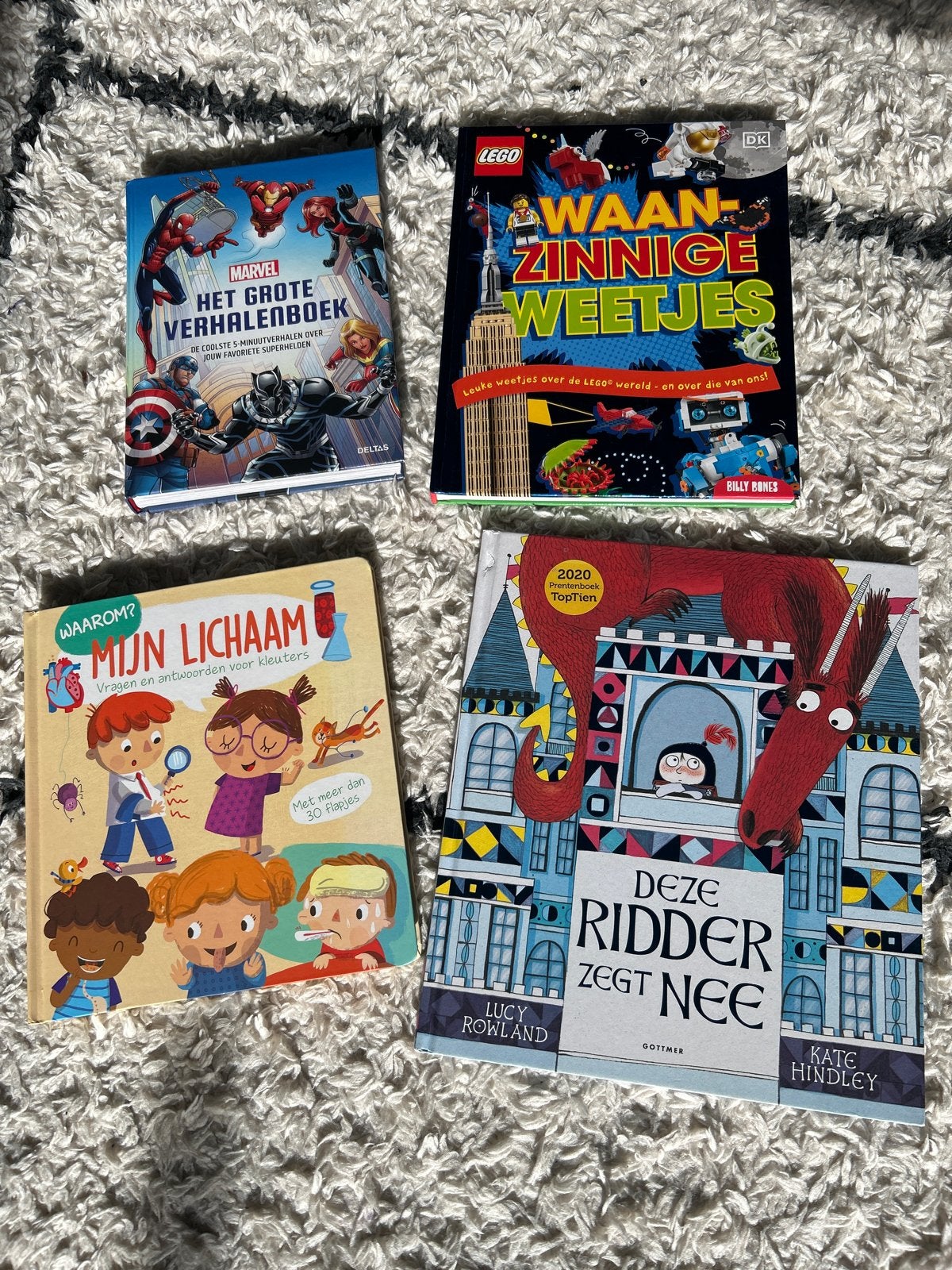 4 Kinderboeken: Marvel, Mijn Lichaam, Ridder Nee, LEGO Weetj, Ophalen, Gelezen, Uitklap-, Voel- of Ontdekboek, 3 tot 4 jaar