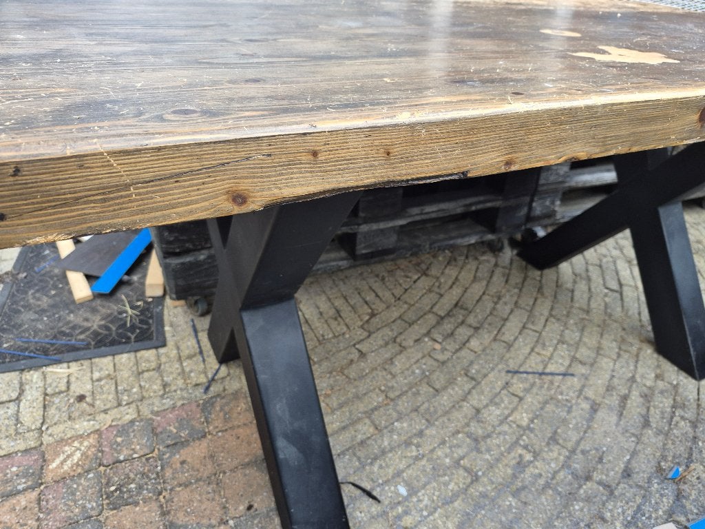 Vurenhouten stamtafel, Ophalen, Gebruikt, 50 tot 100 cm, Rechthoekig