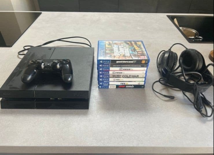 Playstation 4 met headset, controller en 8 spellen, Ophalen of Verzenden, Gebruikt, Met 1 controller, Met games
