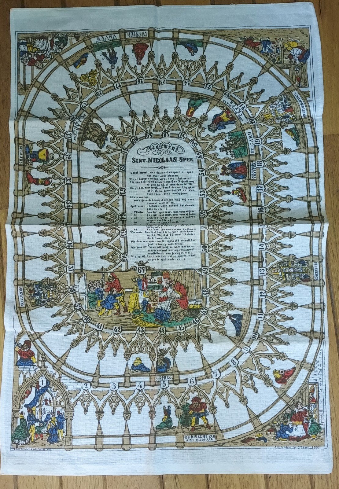 Vintage Linnen Sint-Nicolaas Spel (Ganzenbord) – 50x76 cm, Ophalen of Verzenden, Nieuw