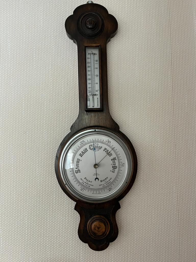 Antieke Barometer en Thermometer - Hallett Warrington, Ophalen, Gebruikt, Barometer