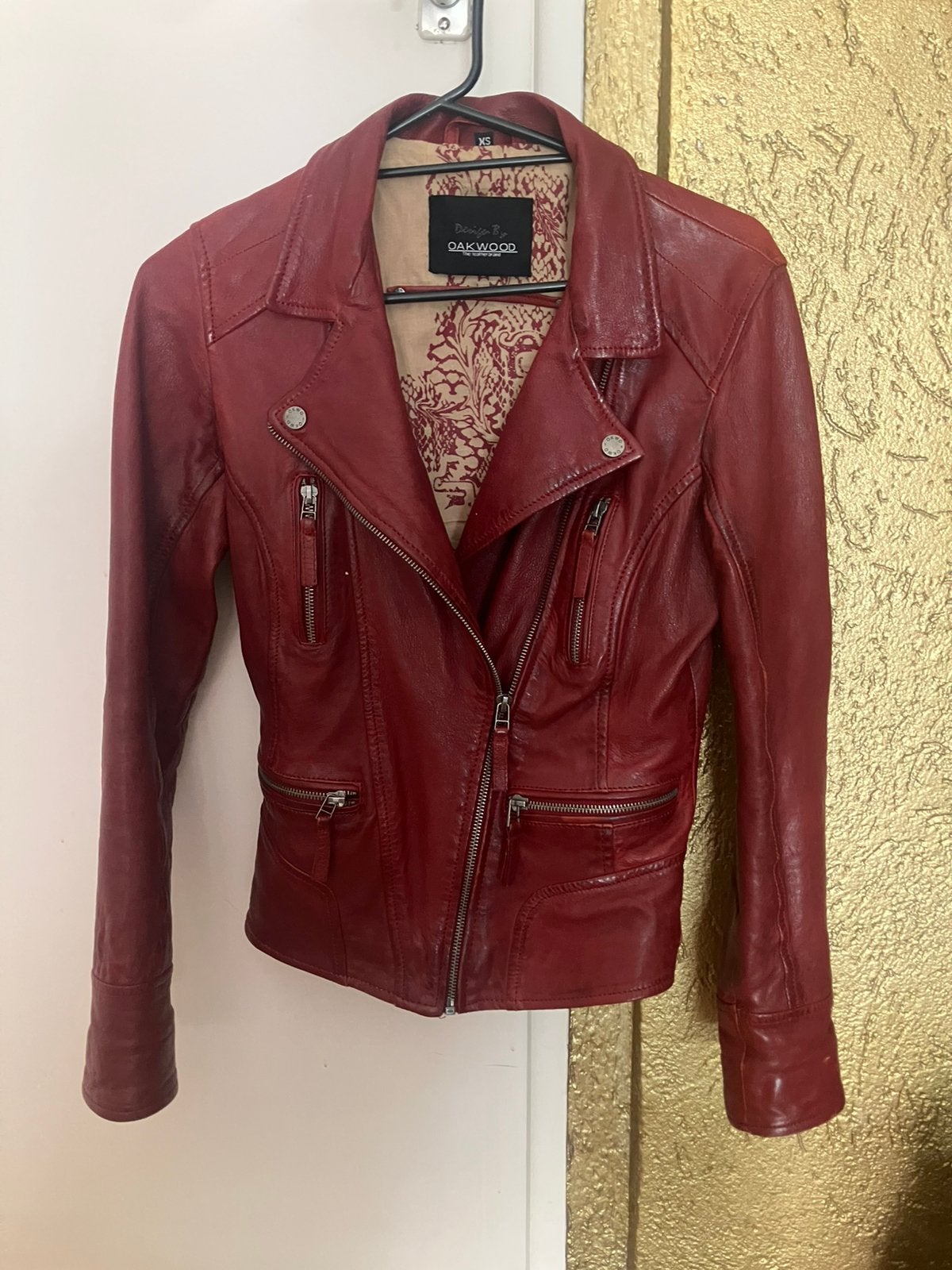Oakwood leren jasje xs rood, Ophalen of Verzenden, Zo goed als nieuw, Maat 34 (XS) of kleiner, Rood