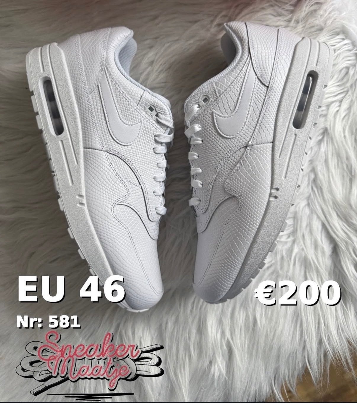 Nieuwe Nike Air Max 1 Slangenprint Maat 46, Wit, Nieuw, Ophalen of Verzenden, Sneakers of Gympen