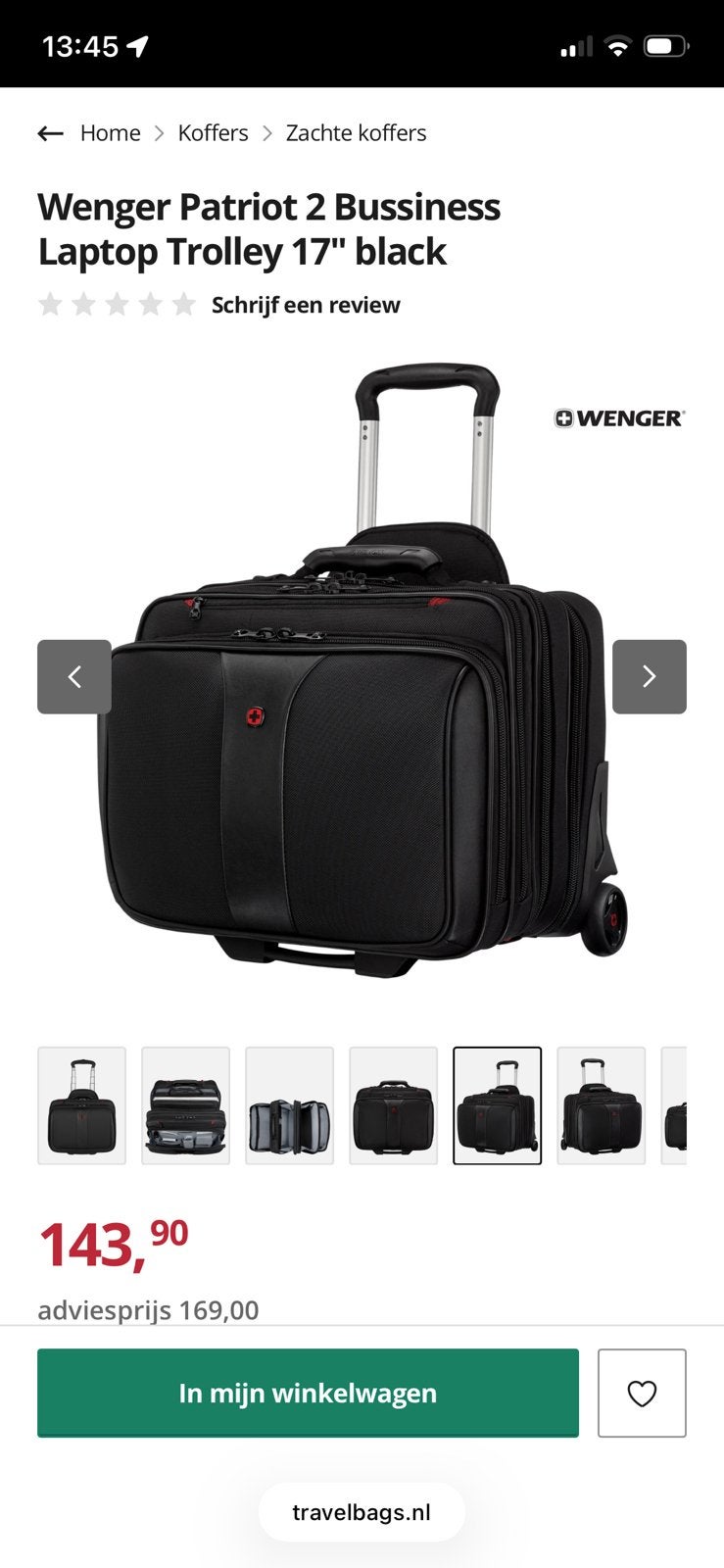 ZGAN Wenger laptoptas/trolley, Trolleytas, 17 inch of meer, Zo goed als nieuw, Zwart