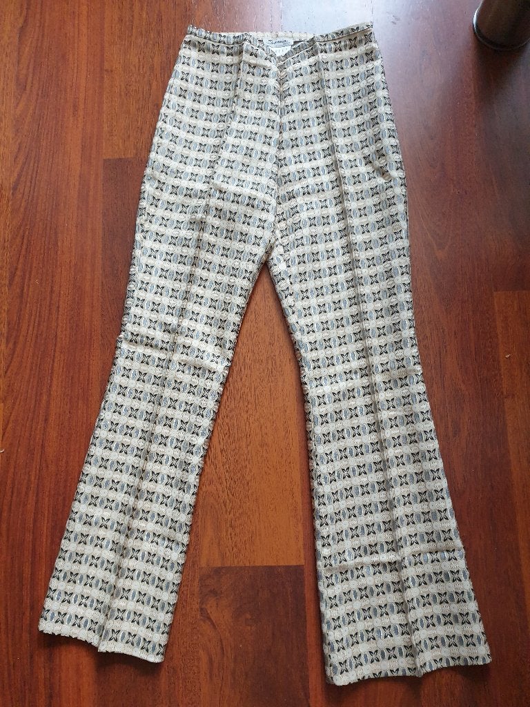 Bijzondere pantalon - brokaat stof Sassia - maat 1, Geel, Sassia, Ophalen of Verzenden, Zo goed als nieuw