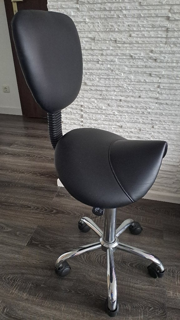 Ergonomische zadelkruk met rugleuning - Zwart (Zgan), Ophalen, Zo goed als nieuw, Zwart, Bureaukruk