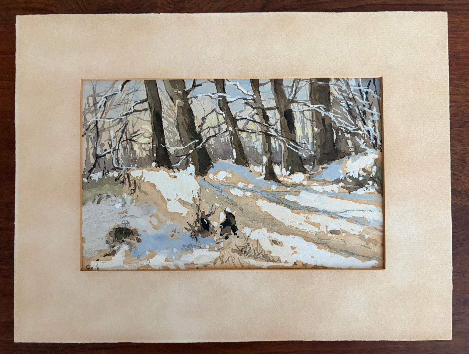 (Toegeschreven) Gerrit van Houten - Winters bosgezicht, Ophalen of Verzenden, Met passe-partout, Landschap, Papier