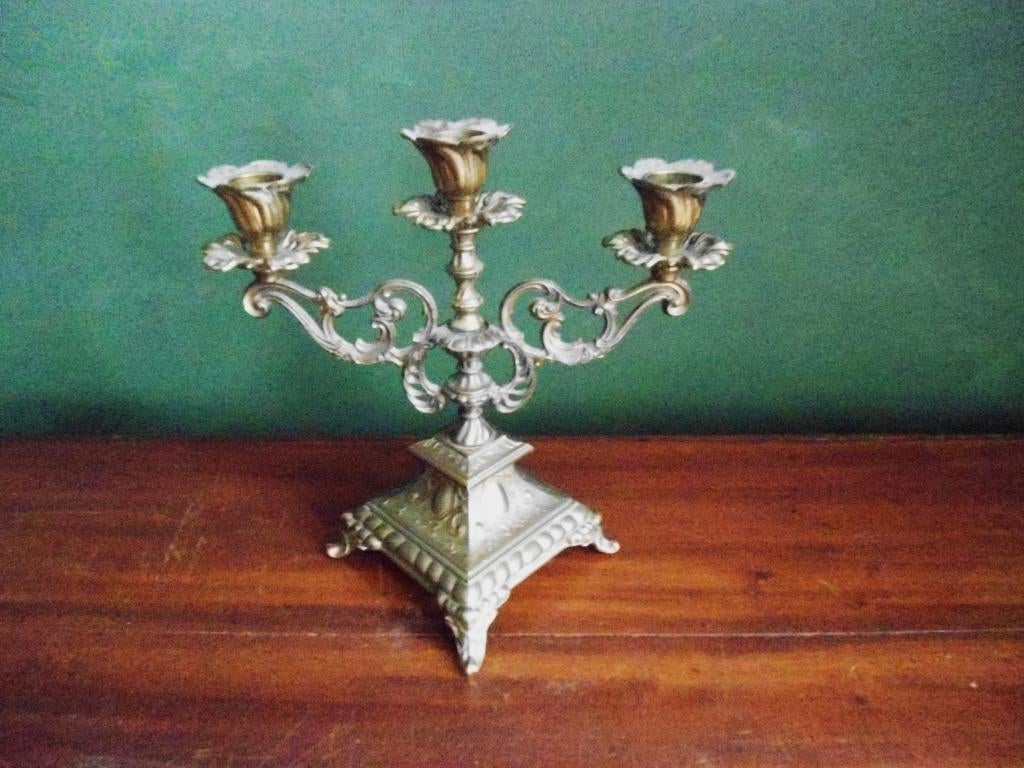3-armige bronzen kandelaar in Barok stijl, Ophalen, Brons