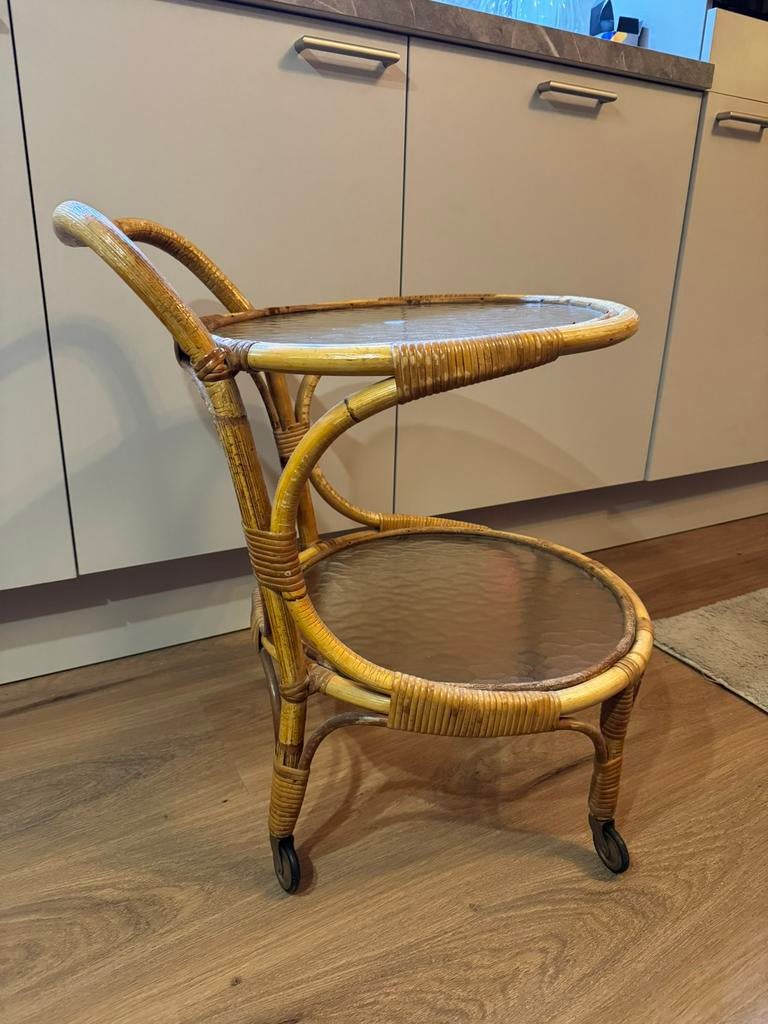 Vintage serveerwagen/barwagen bamboe, Ophalen, Huis en Inrichting