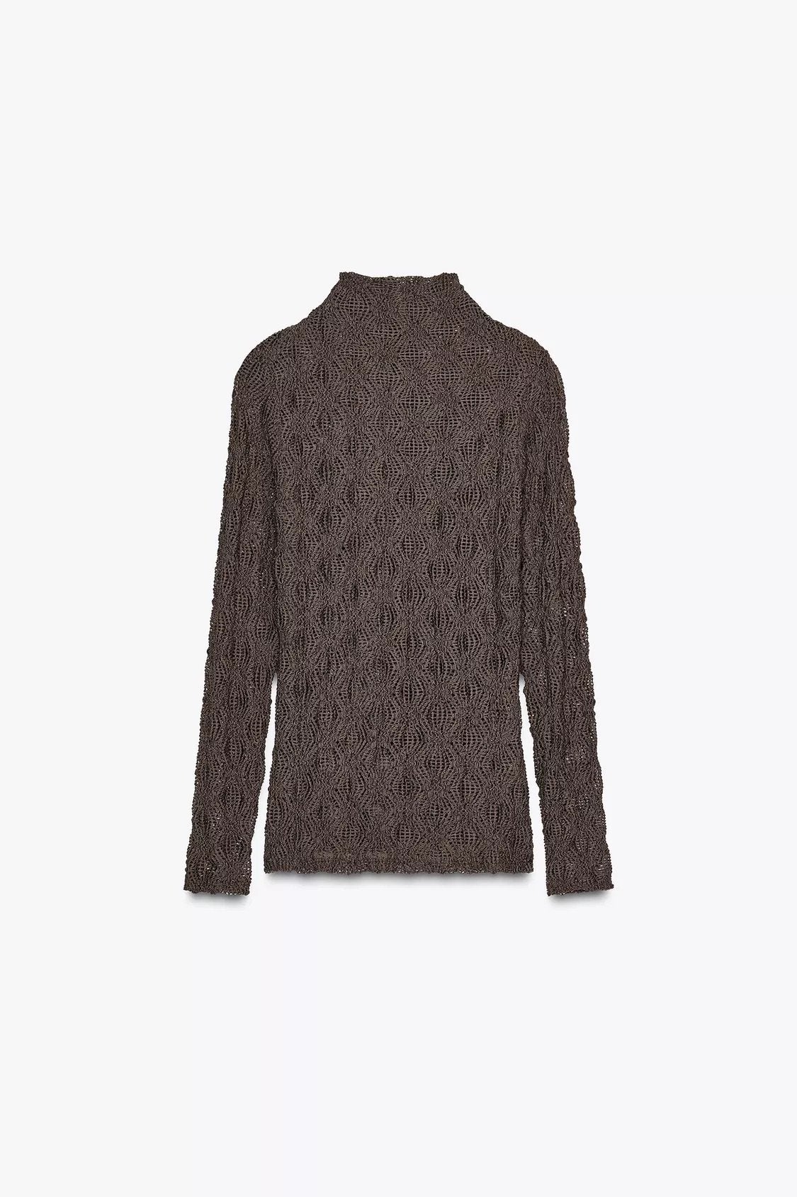 Dames Zara kanten top kant met hoge kraag nieuw maat S top, Bruin, Nieuw, Ophalen of Verzenden, Lange mouw