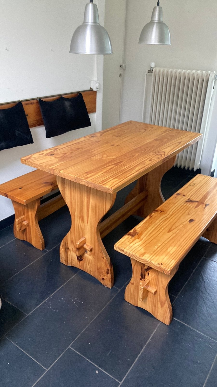 Grenen set eettafel 2 banken Scandinavisch Zweeds 60-70, Huis en Inrichting, Tafels | Eettafels, Ophalen, Gebruikt, 100 tot 150 cm