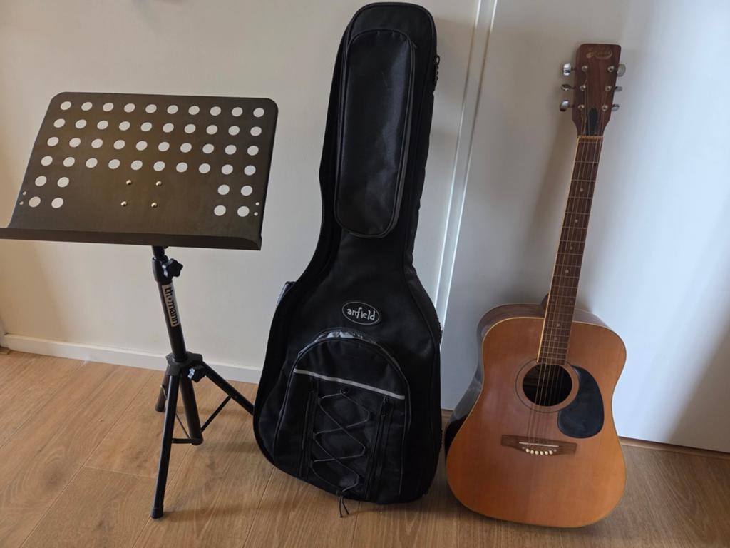 Hondo gitaar met tas en muziek standaard, Muziek en Instrumenten, Ophalen, Gebruikt, Western- of Steelstringgitaar