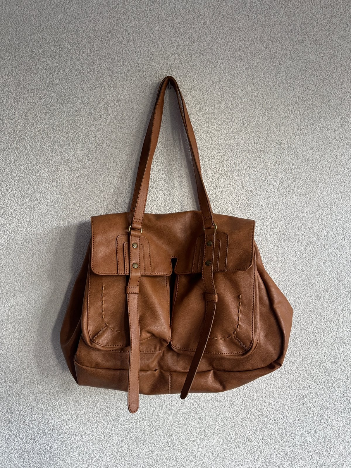 Vintage Y2K cognac bruine grove schouder tas, Bruin, Vintage, Vintage, Ophalen of Verzenden