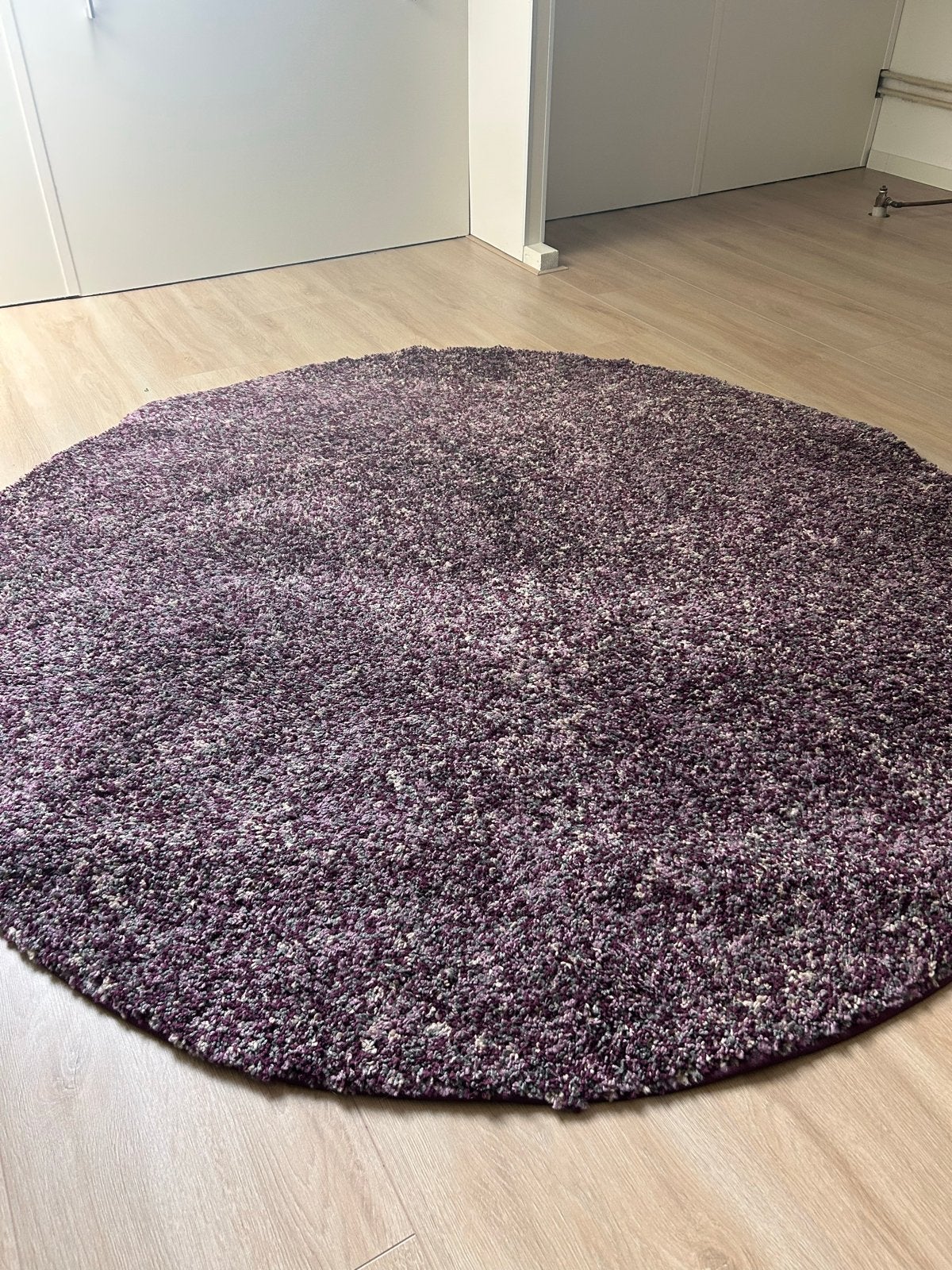 Rond paars/lila/grijs vloerkleed, hoogpolig 200cm, Ophalen, Paars, Rond, 200 cm of meer