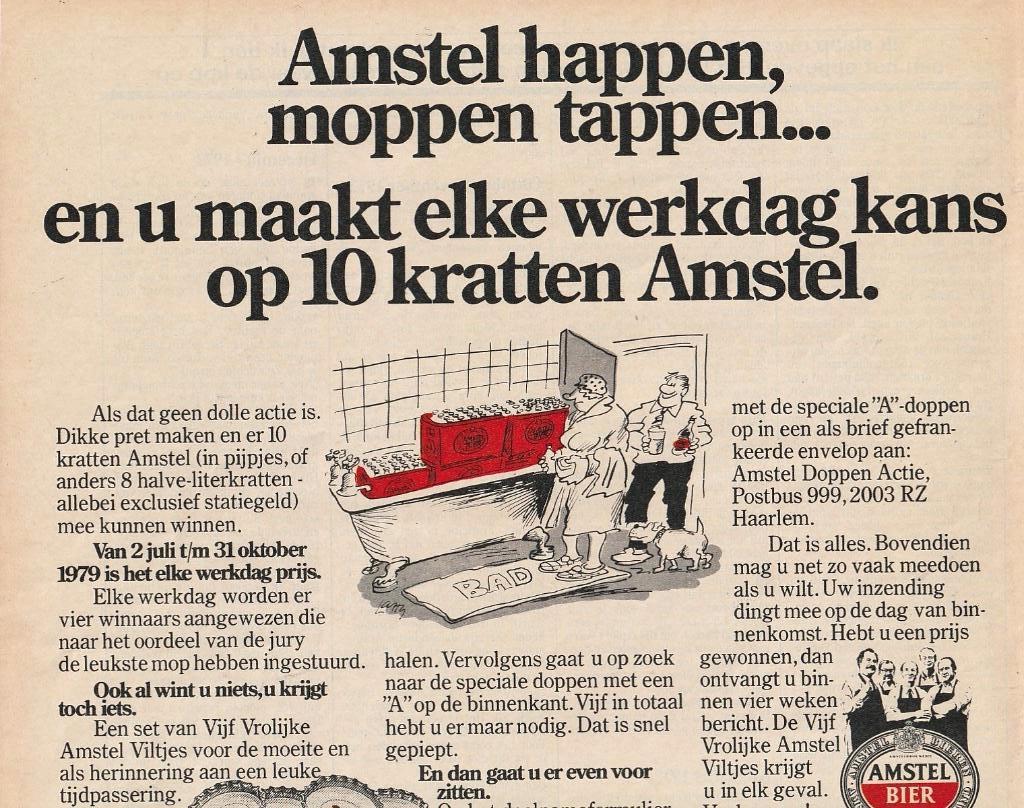 retro reclame 1979 Amstel bier pils stripfiguur kratten, Verzenden, Overige typen