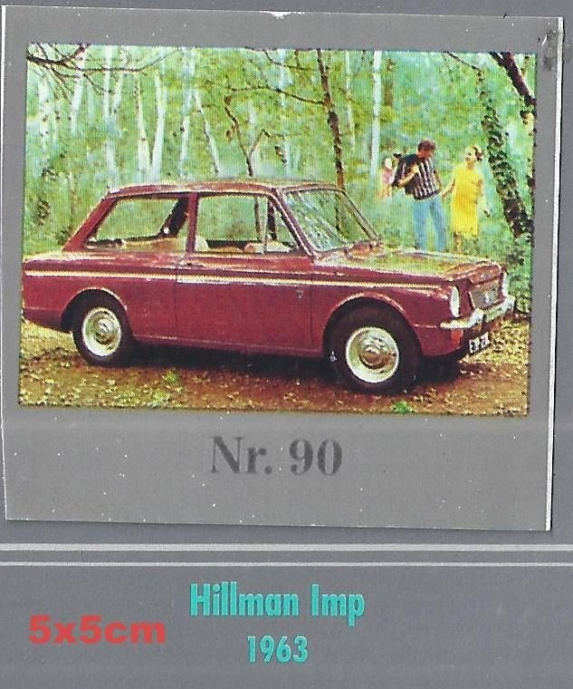 Vp90 verzamelplaatje hillman lmp - afmeting 5 x 5 cm, Ophalen of Verzenden, Gebruikt, Auto's